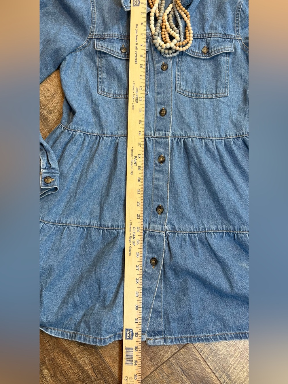 Free People Denim Tiered Mini Shirt Dress Tunic Large - Picture 3 of 8